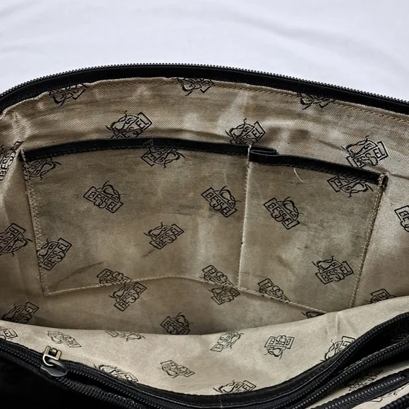 BESSEL Black & Brown Genuine Leather Shoulder Bag – Multi-Pocket, Brass Hardware - Picture 9 of 11